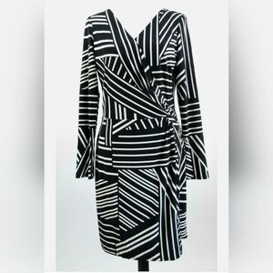 Womens Black and White Striped Wrap Dress